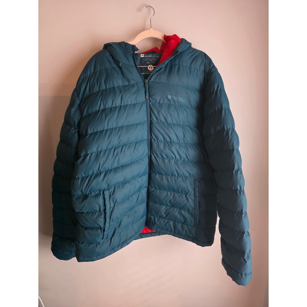 Mountain Warehouse Mens XXL Water Resistant Puffer Jacket Teal Blue Red Lining